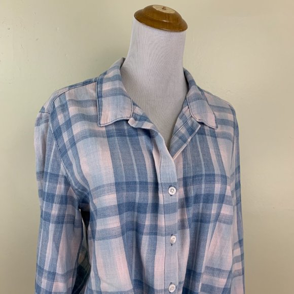 CLOTH & STONE Anthropologie Blue Pink Plaid Tie Hem Long Sleeve Button Shirt - Picture 5 of 10